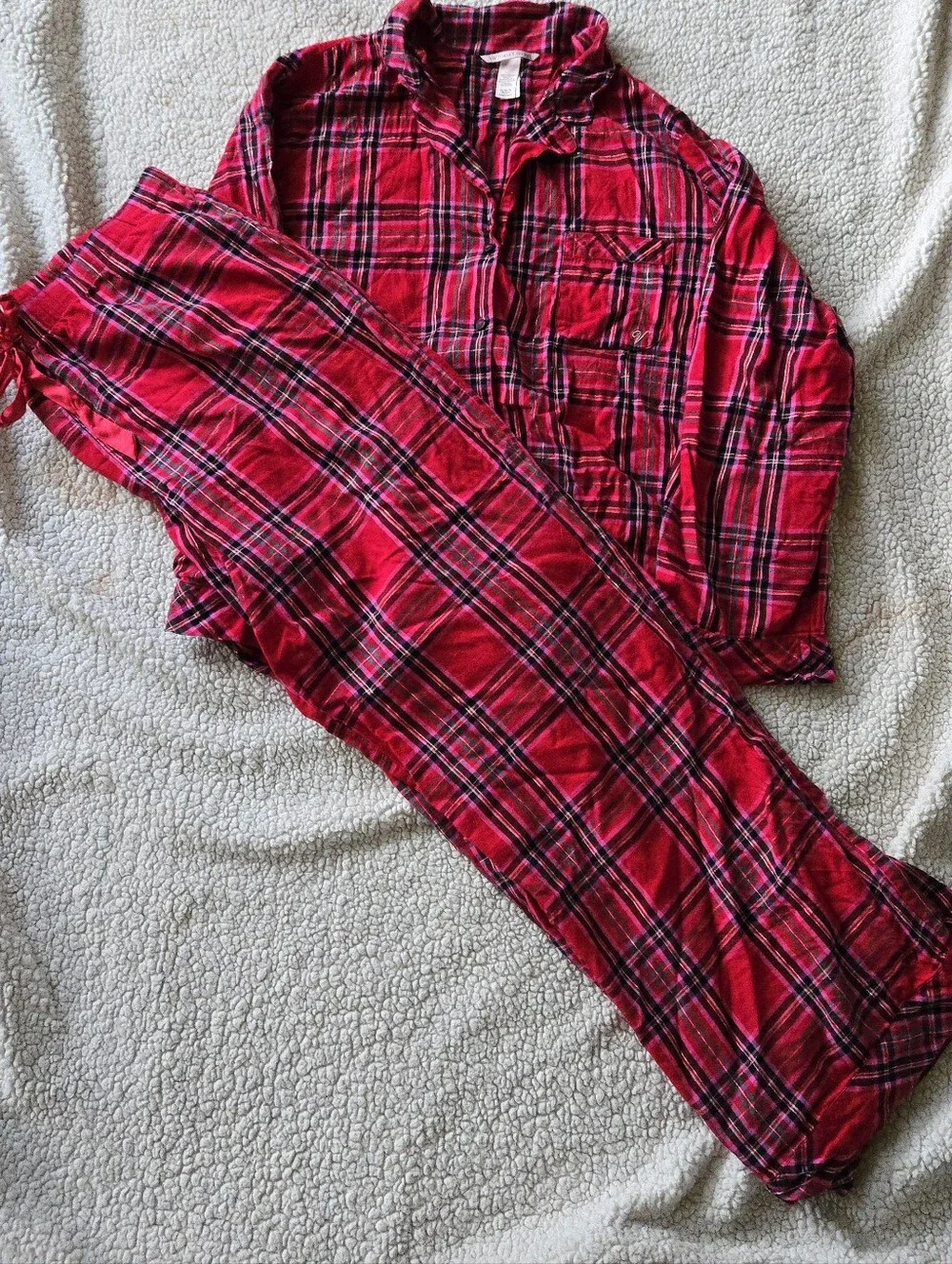 Victoria's Secret Red Plaid Flannel Pajama Set Size XL Long Cozy Christmas